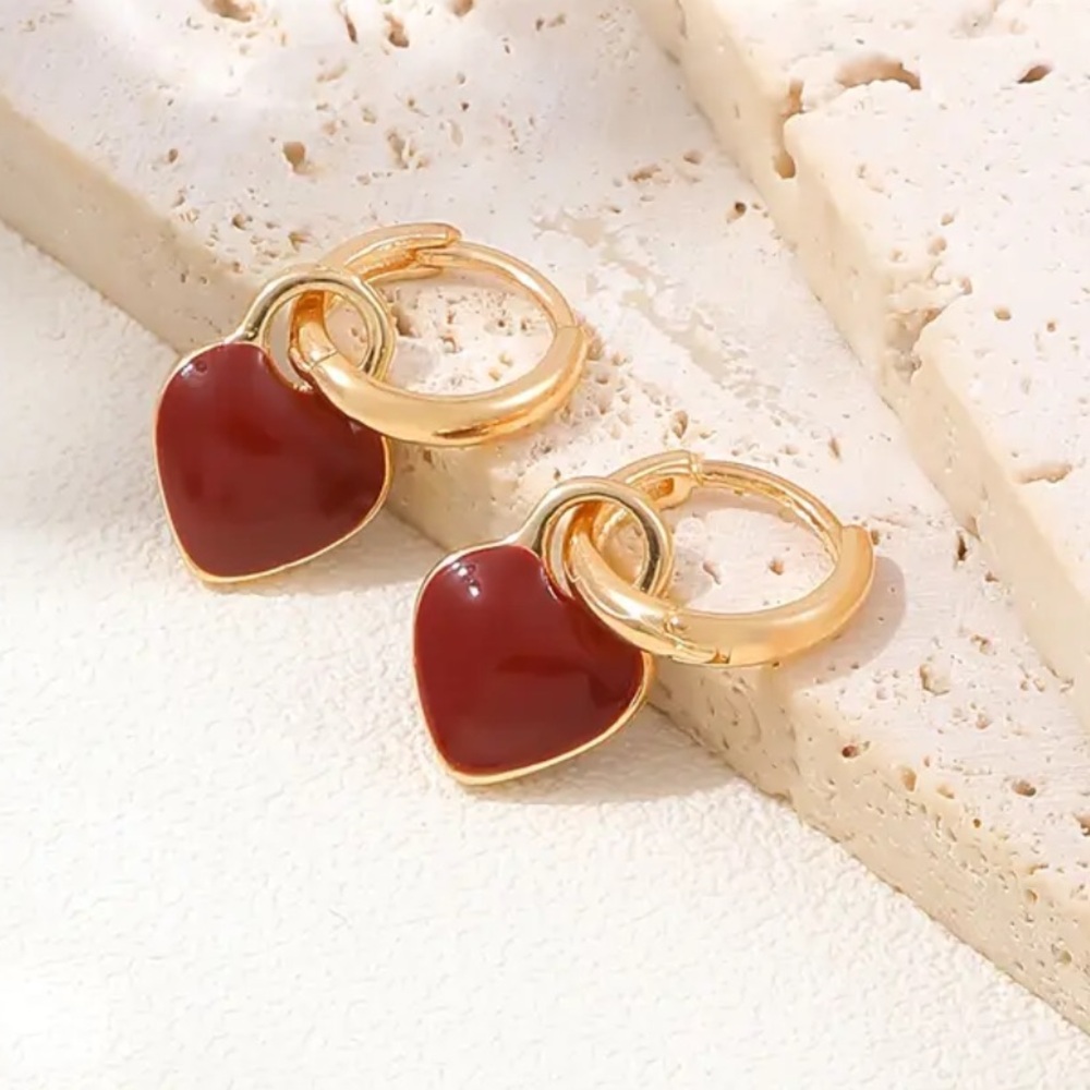 Elegant Red Heart Drop Earrings Chic & Simple Zinc Alloy Dangle Earrings